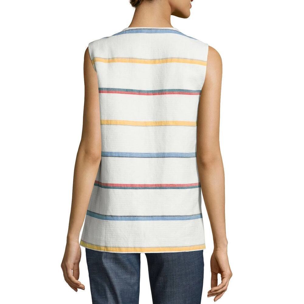 Tory Burch Striped Avery Sleeveless Top 0 - Picture 2 of 8